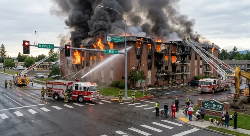 Breaking Spokane Valley Apartment Complex Fire Leaves 60 People Without Homes