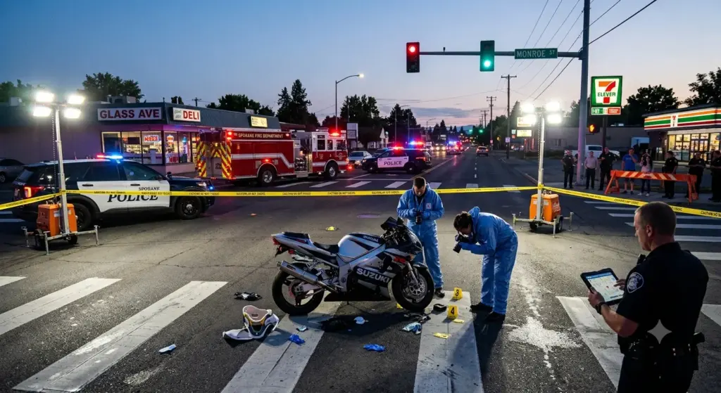 Motorcyclist Seriously Injured in Spokane Hit-and-Run Crash at Monroe Street and Glass Avenue