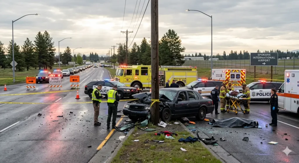 One Dead, Three Hospitalized in Crash Near Spokane International Airport