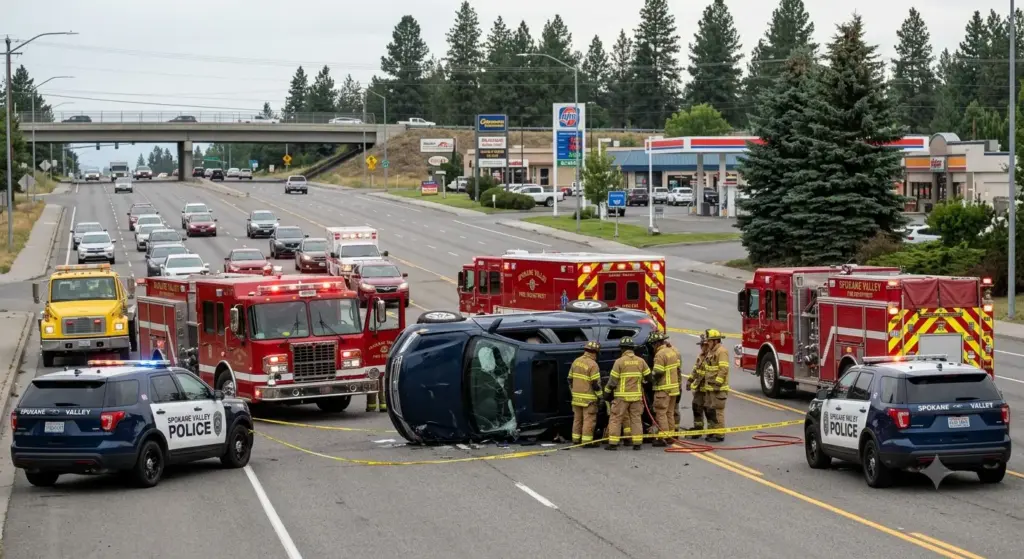 Serious Rollover Crash on Sullivan Road Near I-90 Causes Traffic Delays in Spokane Valley