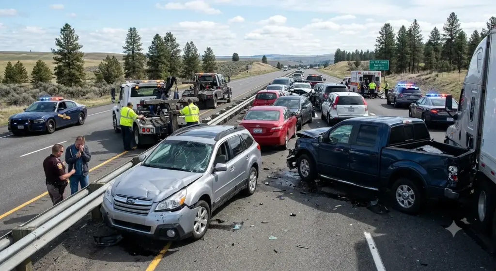 Spokane Crash Today Two Injured in Nine-Vehicle Collision Near Spangle