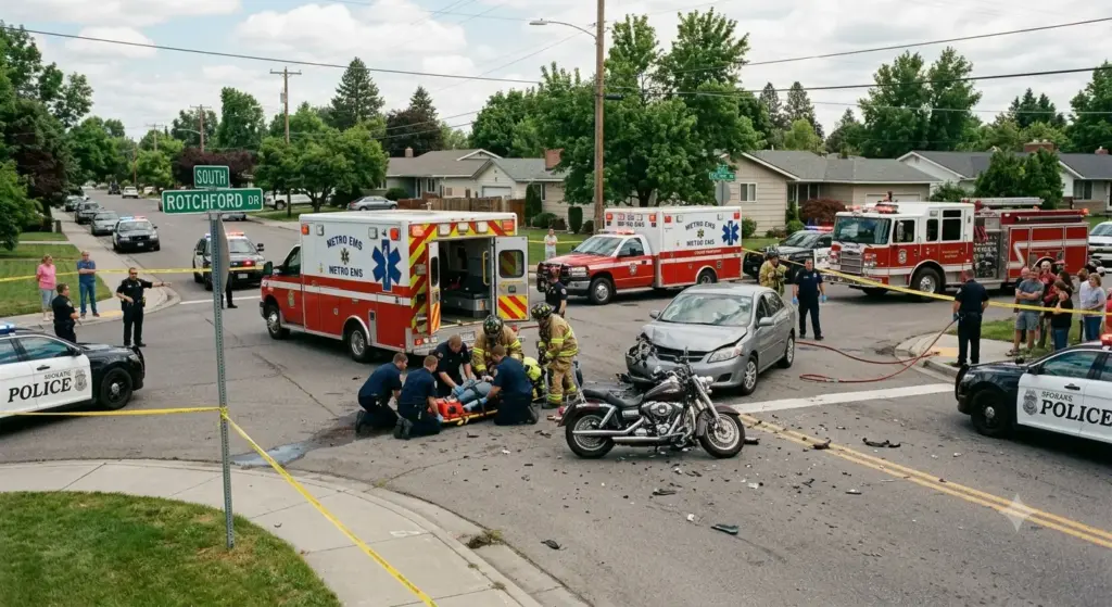Spokane Motorcycle Crash Leaves Rider Injured; Roadway Closed During Investigation