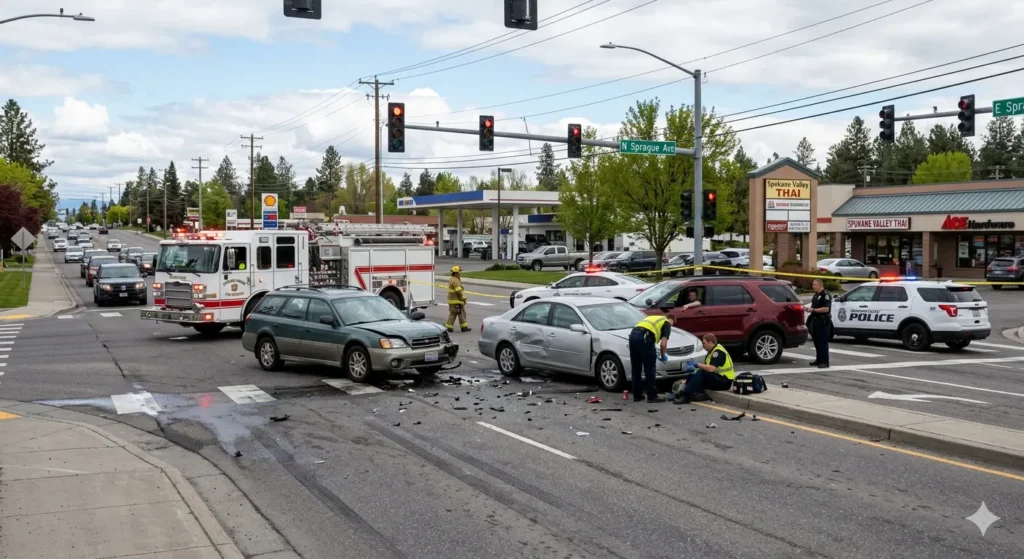Two-Vehicle Crash at North Pines and East Sprague