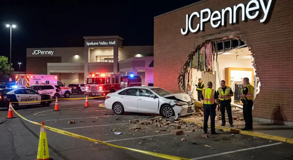 Vehicle Crashes Into Spokane Valley Mall, Driver Injured